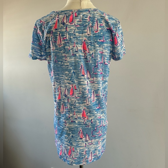 Lilly Pulitzer Etta Cotton Shirt Zanzibar Blue Boatylicious t-shirt Size Small - Picture 6 of 6